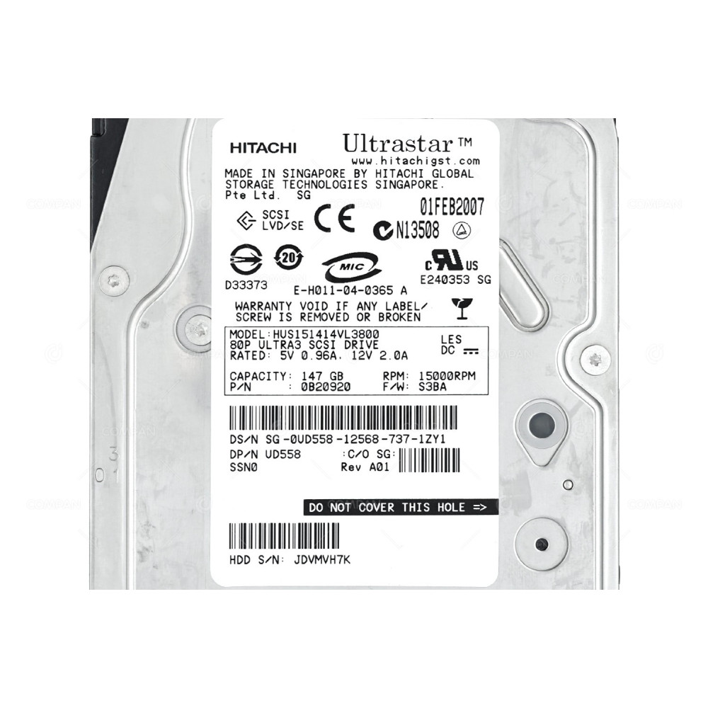 UD558 DELL HARD DRIVE 147GB 15K U320 3.5 SCSI 0UD558